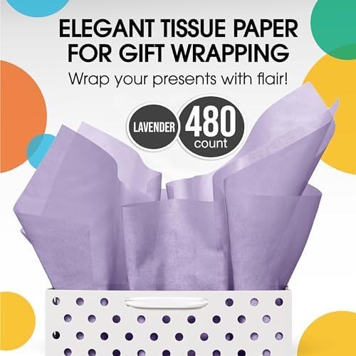 Party Solids Lavender Tissue Paper for Gift Bags 15" X 20" 480 Sheets - Image 4