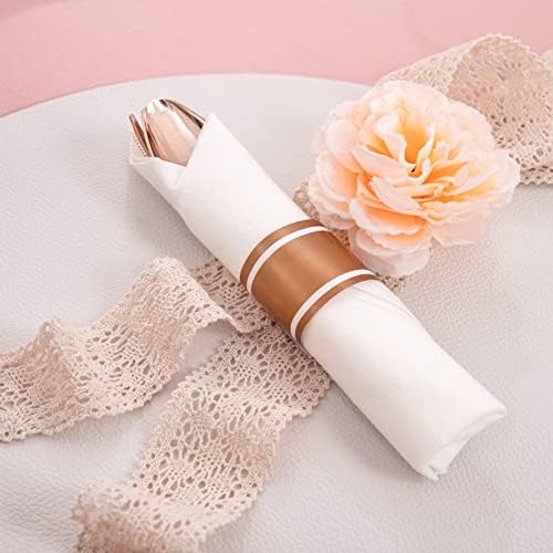 NOCCUR 350PCS Rose Gold Plastic Plates - Clear Rose Gold Disposable Dinnerware Set - Include 100 Dinner/Dessert Plates,50 Cups,50 Pre Rolled Napkins with Cutlery Set - Ideal for Party/Mother's Day - Image 4