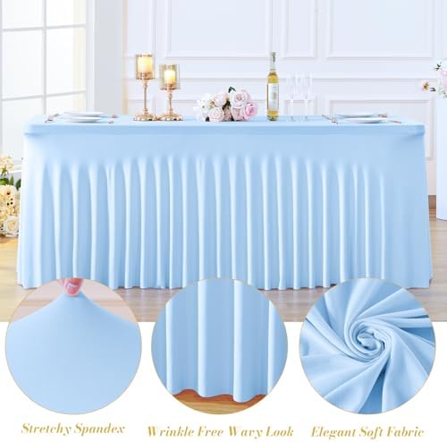 gogoparti 2 Pack Spandex Baby Blue Fitted Table Cloth for 6ft Rectangle Tables Light Blue Stretch Tablecloth Banquet Table Covers Wrinkle Free Tablecloths for Parties Wedding - Image 5