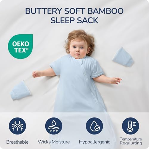 Rayon Made from Bamboo Sleep Sack 6-12 Months, Detachable Sleeves - Adjustable Warmth to Prevent Overheating, 1.0 TOG Breathable Wearable Blanket Toddler Sleeping Bag, Safe for Night Sleep - Image 2