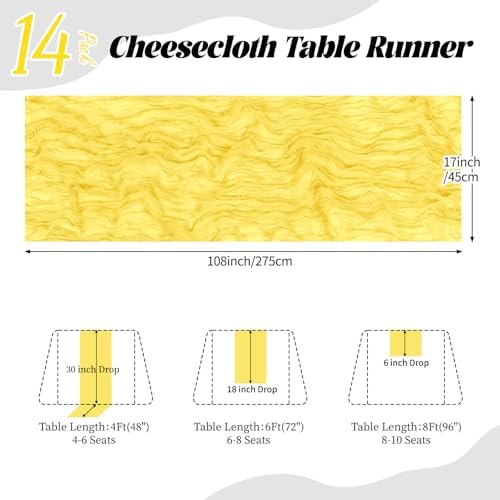 14 Pack Lemon Yellow Cheesecloth Table Runner 17x108 Inch Semi Sheer Boho Gauze Cheese Cloth Fabric Table Runners, for Wedding Party Baby Shower Birthday Home Decor Garden Farmhouse - Image 2