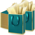 Yeaqee 50 Pcs Metallic Paepr Gift Bags Bulk with Handles,Turquoise Gold by Yeaqee