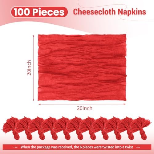100 Pack Red Cloth Napkins 20x20Inch Cheesecloth Napkins - Image 2