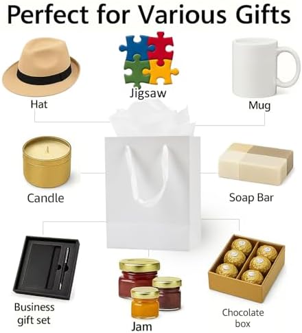 Papertide 36 Pack White Mini Gift Bags 7×4×9 inch with Tissue Paper - Image 2