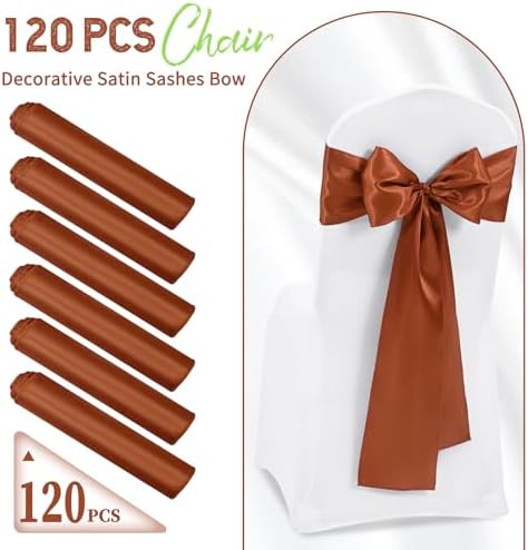 120 PCS Terracotta Satin Chair Sashes, 7 x 108 Inch - Image 2