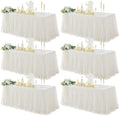 familus Ivory Table Cloths 6 Foot Rectangle 6 Pack Stretch Ruffle Tulle Tablecloth Spandex Fitted Table Cover for 6 Foot Tulle Table Skirts for Party Wedding Table Cloths, Banquets by familus