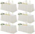 familus Ivory Table Cloths 6 Foot Rectangle 6 Pack Stretch Ruffle Tulle Tablecloth Spandex Fitted Table Cover for 6 Foot Tulle Table Skirts for Party Wedding Table Cloths, Banquets by familus