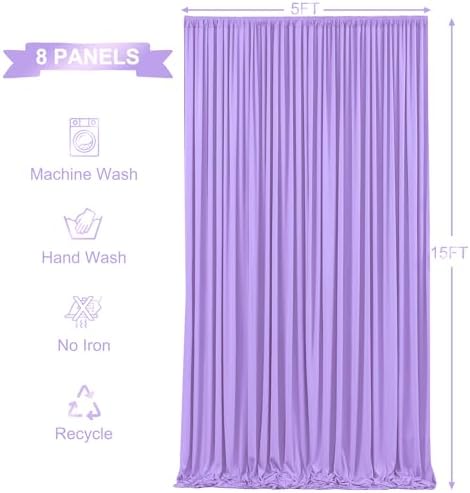 40ft x 15ft Lavender Wrinkle Free Backdrop Curtains for Wedding Party Backdrops Curtain Drapes Fabric Decorations Photo Back Drop Cloth for Baby Shower Photography Stage Reception - Image 5