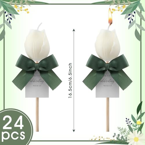 Conelist 24 Pack Tulip Candles White Flower Candle Wedding Favors for Guest - Image 2