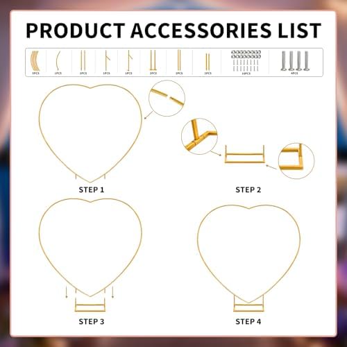 6.6 FT Heart Arch Stand, Balloon Arch Stand Kit with Base - Gold Heart Shaped Wedding Arch Frame for Proposal, Valentine‘s Day Backdrop, Birthday, Baby Shower Decor（Gold） - Image 4