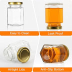 4 oz Hexagon Glass Honey Jars 30 Pack, Gold Lids with Dipper & Jute - Image 3