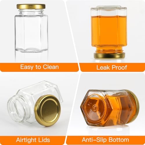 4 oz Hexagon Glass Honey Jars 30 Pack, Gold Lids with Dipper & Jute - Image 3