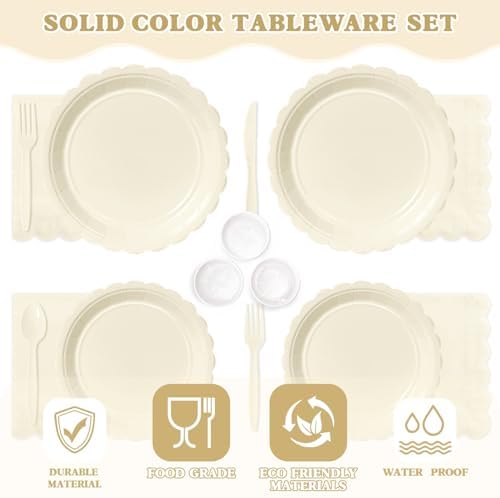 Vyntra 350 Pcs Ivory Cream Paper Plates and Napkins Party Supplies - Image 3