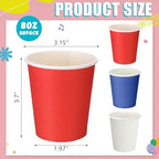 300 Pack 8 oz Disposable Patriotic Paper Cups Veterans Day Red White Blue - Image 2