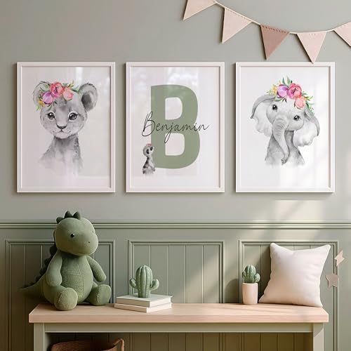 Personalized Safari Nursery Wall Art Set – Custom Name Jungle Animal Prints – Baby Girl Room Decor Pictures Pink Floral Accents – Baby Shower Posters for Girls - Unframed (Personalized Set of 3, 16x20) - Image 7