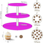 J JOYSAY Fuchsia Purple Pattern Acrylic Cupcake Stand 3 Tier Dessert Table Display Set Clear Cake Stands for Wedding Party Baby Shower Decorations Easy Assembly Macaron Tower - Image 3