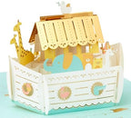 Hallmark 3D & Pop Up New Baby Card, Noah's Ark Design, Animals, Girl, Boy, Gold, Blue by Hallmark