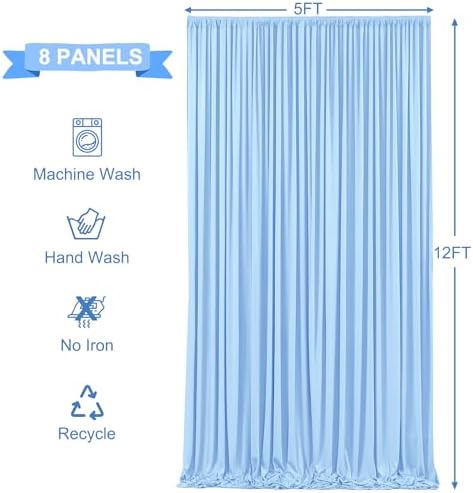 40ft x 12ft Baby Blue Backdrop Curtains Wrinkle Free Backdrop Curtain for Wedding Parties Blue Fabric Backdrops Drapes Back Drop Cloth Bridal Shower Stage Curtains Wedding Decorations for Reception - Image 5