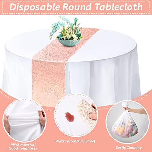 Newwiee 12 Pack Round Plastic Tablecloth Sequin Runner Set,Rose Gold - Image 4