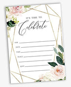 Pack of 30, Its Time to Celebrate Join Us Invitations with Envelopes, Geo Blush Floral Greenery Watercolor Invites for Your Wedding, Bridal Shower Engagement Party, Birthday 5 X 7 Inches - Image 2