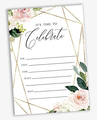 Pack of 30, Its Time to Celebrate Join Us Invitations with Envelopes, Geo Blush Floral Greenery Watercolor Invites for Your Wedding, Bridal Shower Engagement Party, Birthday 5 X 7 Inches - Image 2