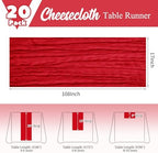 20 Pack Red Table Runner 17 x 108inch Cheesecloth Table Runner Rustic Boho Gauze Sheer Fabric Cheese Cloth Table Runners for Wedding Party Bridal Baby Shower Birthday Spring Table Decor - Image 3