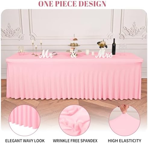fani 2 Packs Pink Stretch Table Skirts for 8 Foot Table - Image 3