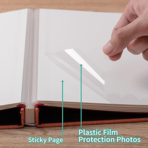 Large Photo Album Self Adhesive 4x6 8x10 10x12 13"x12.8" Magnetic Scrapbook Album 12.6"x11" Inch 60 Sticky Pages Linen Cover DIY Photo Album with A Metallic Pen and DIY Stickers(Orange) - Image 5