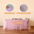 1-Pack Pink 2-in-1 Tulle Tablecloth for 4-Foot Rectangular Table - Image 2