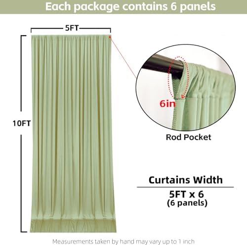 30x10FT Sage Green Backdrop Curtains for Wedding Parties, Wrinkle Free Photo Backdrop Curtains for Wedding Birthday Party Baby Shower, Fabric Drape with Rod Pockets 5ft x 10ft, 6 Panels - Image 4