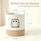 Owl Laundry Basket, Large Cotton Rope Hamper for Nursery - Image 5