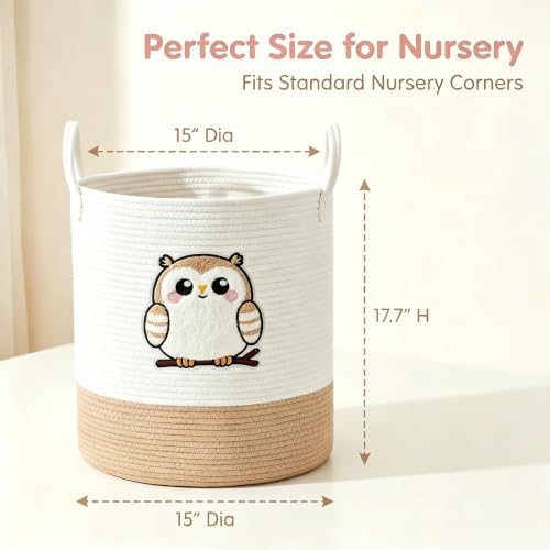 Owl Laundry Basket, Large Cotton Rope Hamper for Nursery - Image 5