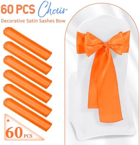 60 PCS Orange Satin Chair Sashes, 7 x 108 Inch - Image 2