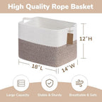 Goodpick 50L Large Woven Rope Storage Basket, Rectangle, Brown - Image 3