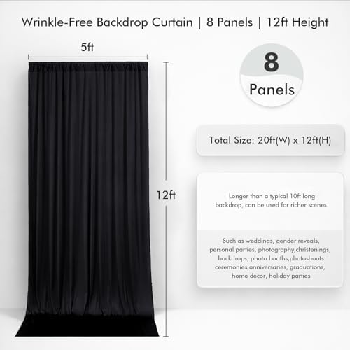 40ftx12ft Black Backdrop Curtain for Wedding Party 8 Panels 5×12FT Tall - Image 4