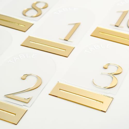 Clear Arch Wedding Table Numbers 1-15, Gold Numbers and Stands - Image 4