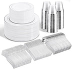 WELLIFE 600 Pcs Sliver Disposable Dinnerware for 100 Guests, Dinnerware Set of 100 Dinner Plates, 100 Salad Plates, 100 Spoons, 100 Forks, 100 Knives, 100 Cups by WELLIFE