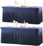 gogoparti 2 Pack Spandex Navy Blue Fitted Table Cloth for 8ft Rectangle Tables Navy Blue Stretch Tablecloth Banquet Table Covers Skirt Wrinkle Free Tablecloths for Parties Wedding by Gogoparti