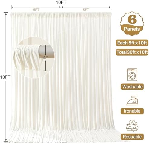 30x10FT Backdrop Curtains with Rod Pockets - Wrinkle Free Photo Stage Backdrop 6 Panels Curtains Drapes for Photography Wedding Party Baby Shower Decorations (Ivory) - Image 5