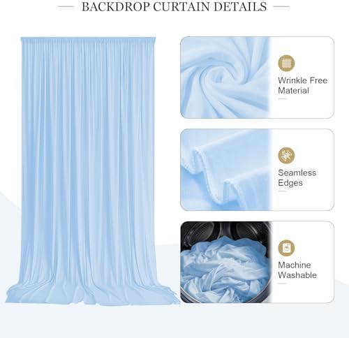 20ft x 10ft Baby Blue Backdrop Curtains for Parties, 4 Panels 5ft x 10ft Wrinkle-Free Sky Blue Drapes for Baby Shower Boy Gender Reveal Birthday Kids Party Wedding Outdoor Graduation - Image 3