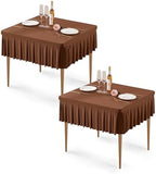 Wish Care 2 Pack Brown Spandex Tablecloths for 34x34 Inch Square Tables, Stretch Fitted Table Clothes with Pleated Ruffle Skirt for 34” Table, Wrinkle Free and Elastic, for Party Kitchen Home Dining by WishCare