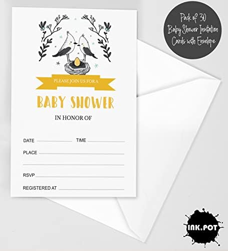 Pack of 30, Boy/Girl Baby Shower Party Collection, Baby Shower Invitation Cards, Fill in the Blank Invites WIth Envelopes, Bird Theme Party Supplies - Image 2