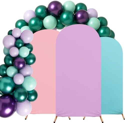 Mindsoft Mermaid Colors Arch Backdrop Cover Set of 3 with 96 Pcs Balloon, 4ft 5ft 6ft Spandex Fitted Stretchy Backdrop Stand Covers for Baby Shower Wedding Birthday Photo Banquet Party Decoration - Image 6