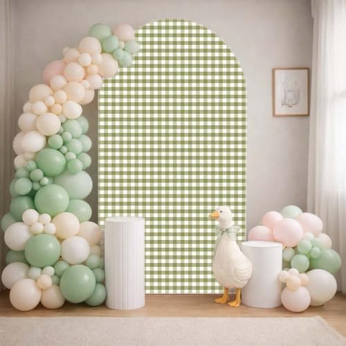 Silly Goose Arch Backdrop Cover Plaids Gingham Stretchy Spandex Arch Stand Cover for Girl Boy 1st Birthday Party Easter Baby Shower Decoration (6.6FT,Green) by HISDH