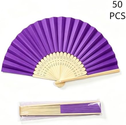 Paper Hand Fans, 8.3 Inch Foldable Handheld Fans for Wedding Favors, Party Decorations, Bridal Shower, Baby Shower, Summer Cooling, Decoration Fan(Purple-50) - Image 2