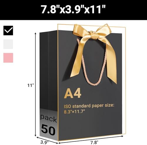 EUSOAR Black Kraft Gift Paper Bags with Bow Ribbon Handle, 50pcs 7.8"x3.9"x11" for Wedding, Bridal Shower, Baby Shower, Birthday, Anniversary - Image 2