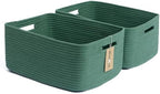 MiniArk Large Storage Baskets for Shelves, 17 x 13 x 7.5” Closet Organizers Bins for Clothes Blanket Towels, Baby Nursery, Toy Baskets Box, Woven Rope Baskets, 2 Packs Green by MiniArkStorageBasketsHome