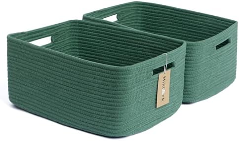 MiniArk Large Storage Baskets for Shelves, 17 x 13 x 7.5” Closet Organizers Bins for Clothes Blanket Towels, Baby Nursery, Toy Baskets Box, Woven Rope Baskets, 2 Packs Green by MiniArkStorageBasketsHome