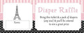 50 Diaper Raffle Tickets Baby Girl Shower Paris Eiffel Tower Pink Black by Unknown
