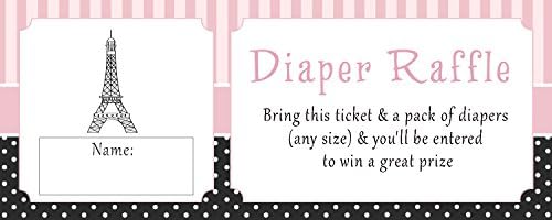 50 Diaper Raffle Tickets Baby Girl Shower Paris Eiffel Tower Pink Black by Unknown